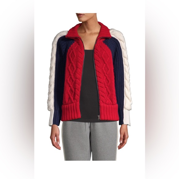 TOMMY HILFIGER High Neck Zip Sweater in Cabernet Multi Sz L made in italy - Picture 4 of 6